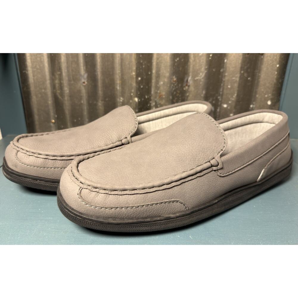 My Slippers by My Pillow Mens 14 Grey Leather Moccasin Comfort Slippers 74460-08